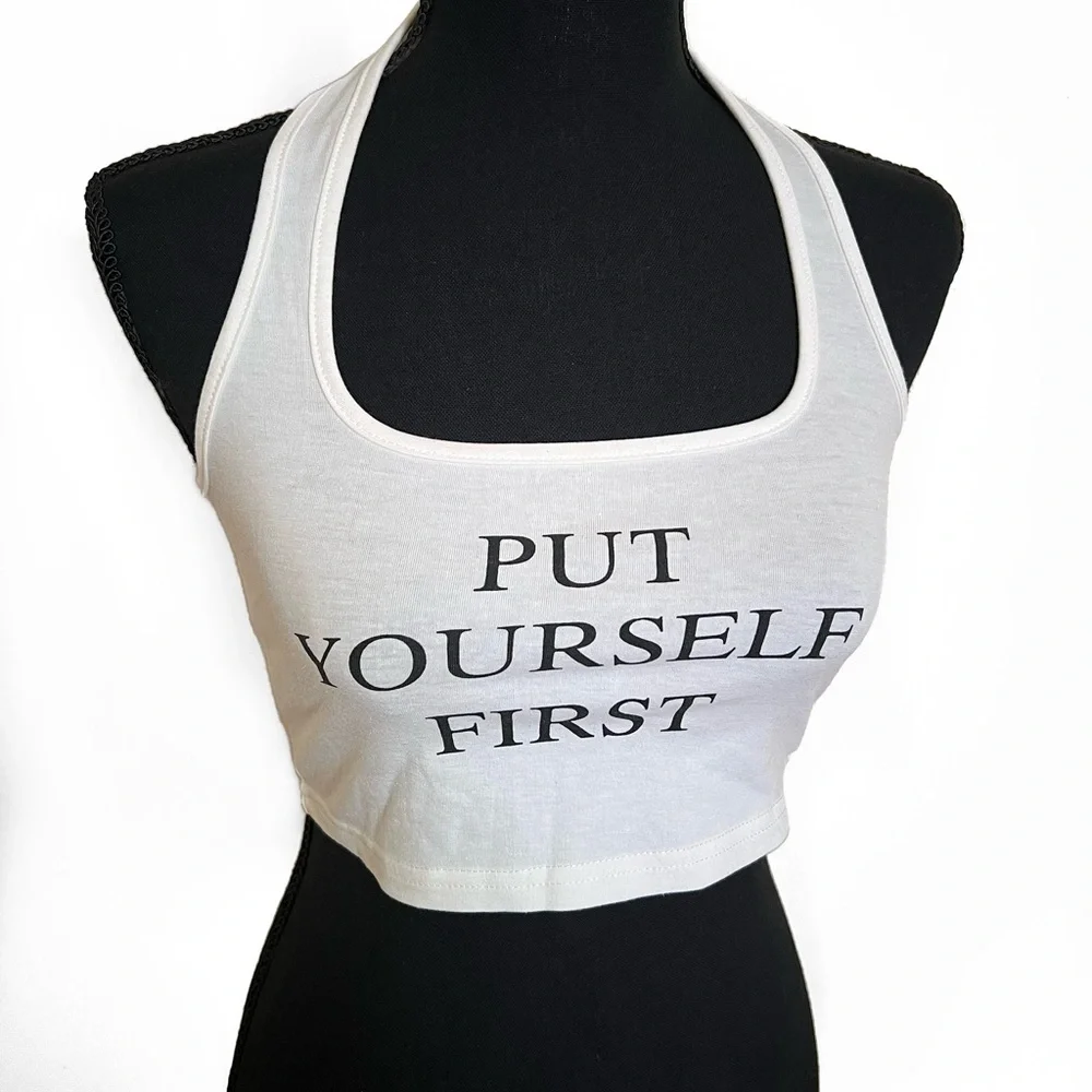 SHEIN Put Yourself First White Halter Top Size S - Picture 2 of 6